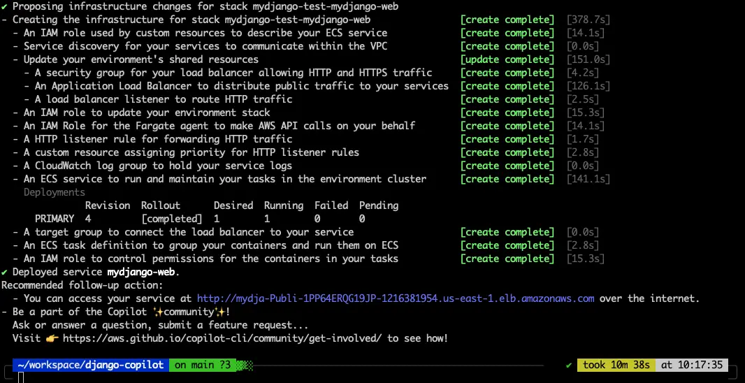 Sample output of AWS copilot init run
